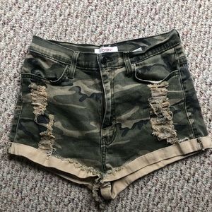 Distressed Camo Shorts
